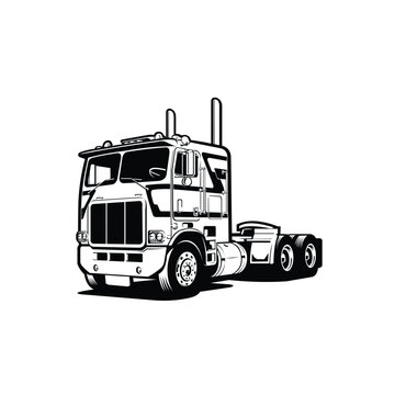 Cabover semi truck 18 wheeler monochrome vector isolated in white background
