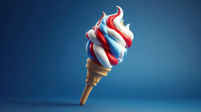 Red White Blue Swirled Marshmallow Soft Serve Ice Cream Cone