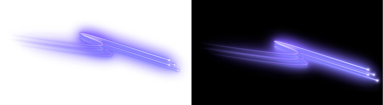PNG image of&nbsp;Abstract visualization of glowing violet light trails moving rapidly across the dark void suggesting futuristic speed effects on transparent background