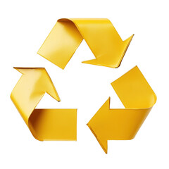 Recyclable Materials Yellow Recycling Symbol isolated [Transparent Background PNG].