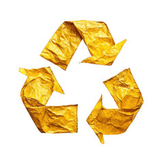 Recyclable Materials Yellow Recycling Symbol isolated [Transparent Background PNG].