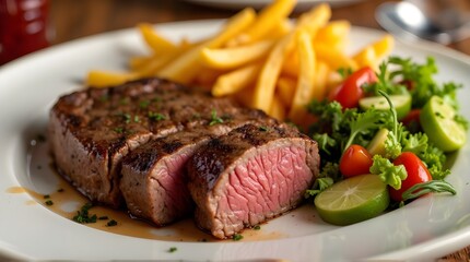 steak dish served on a white plate