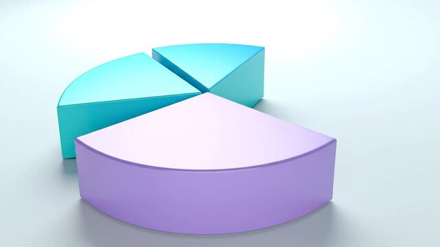 Colorful 3D pie chart with a section removed, representing data and statistics on a white background.