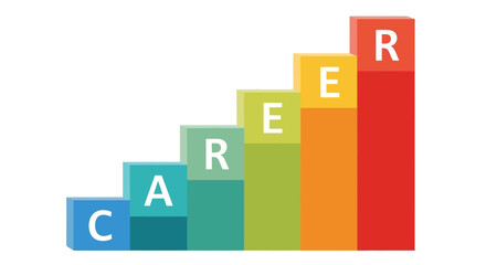Colorful blocks forming a staircase with letters spelling 'CAREER' from bottom to top, representing growth and progress in a career path