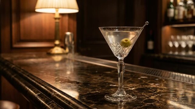 martini cocktail at the bar with soft light video