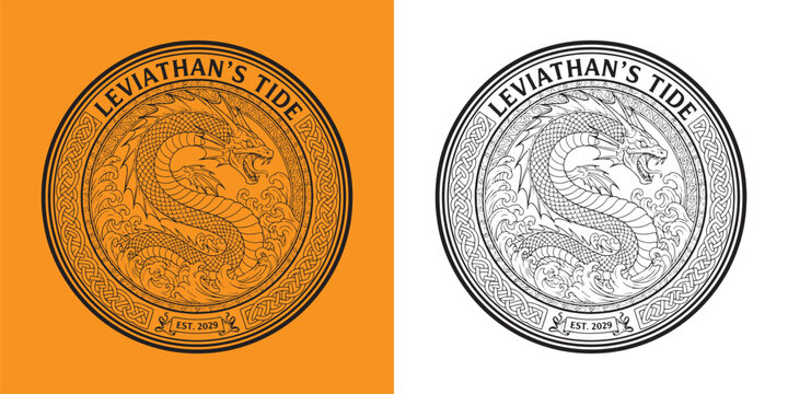 Leviathans Tide Sea Serpent in Ocean Waves with Celtic Knot Circular Frame
