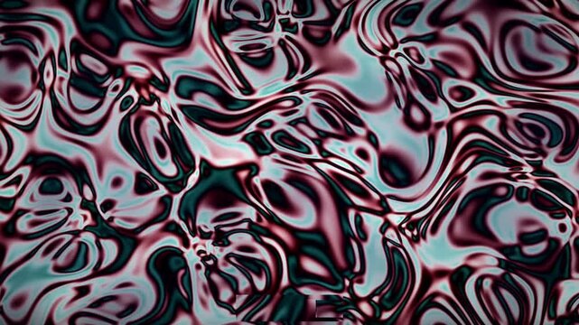 Dark metallic liquid background with iridescent chrome swirls. Abstract fluid texture with deep teal and maroon reflections for a luxury tech look.