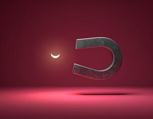 Minimalist Studio Scene of Magnet Attracting Crescent Moon