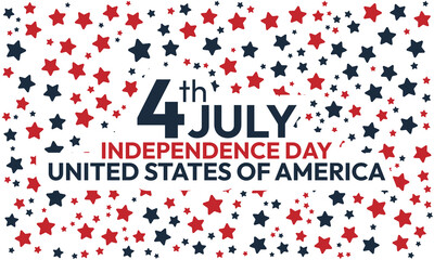 Abstract seamless pattern of blue and red stars on white background. America independence day background