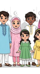 Obraz premium Diverse family in traditional clothing standing together.