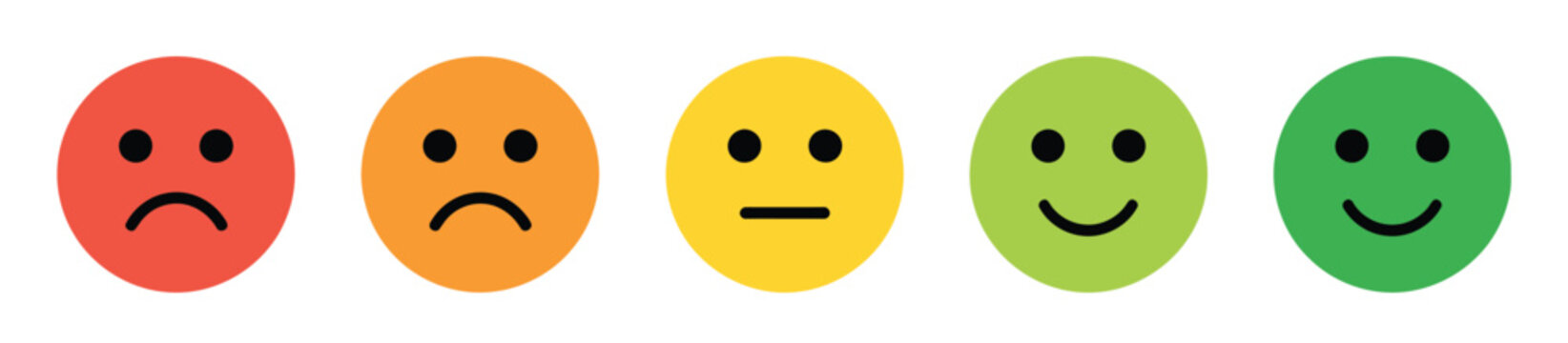 Rating emoji icon set, feedback emoticons, vector illustrations for ranked customer review graphics, survey designs, social media reactions, app interfaces, online feedback systems