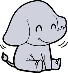 Fototapeta premium Cute cartoon elephant sitting and smiling happily