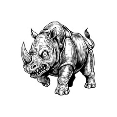 abstract illustration of a ferocious rhinoceros hand drawn vector