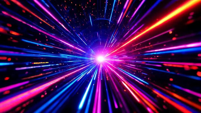 Abstract futuristic background with a colorful neon tunnel traveling through laser ray hyperspace