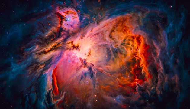 Cosmic nebula explosion with vibrant pink and blue space gas clouds