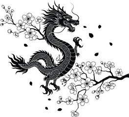 Obraz premium An ancient gold dragon silhouette vector illustration featuring an oriental fantasy monster design inspired by Japanese and Chinese mythology art on a solid black background