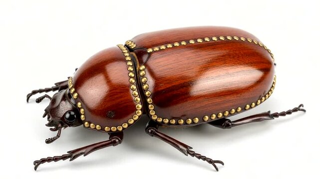 Brown Beetle with Golden Edges on White Background.