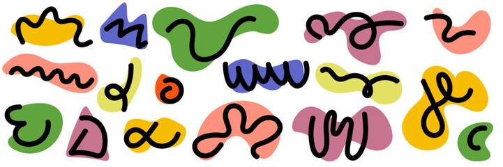 Fototapeta premium Abstract wavy curved lines and organic shapes in a minimalist doodle background for trendy design