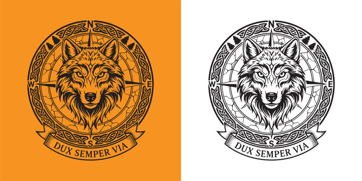 Wolf Head Compass Navigation Logo Dux Semper Via Motto