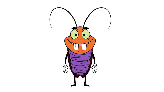 Cheerful Cockroach Cartoon with Buck Teeth and Gloves