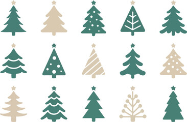 Fototapeta premium Stylized Teal Christmas Tree Vector Set Festive Holiday Icons
