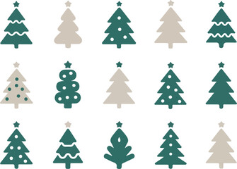 Stylized Teal Christmas Tree Vector Set Festive Holiday Icons