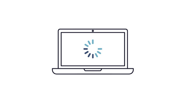 Laptop computer icon showing a loading or buffering symbol on the screen representing slow internet or software processing.