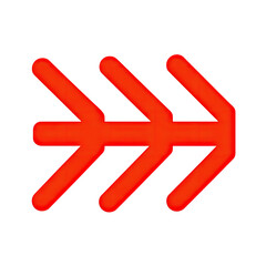 Obraz premium Glowing red triple-arrow symbol pointing right on a black background