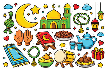 colorful ramadan ornaments vector set