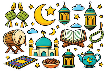 colorful ramadan ornaments vector set