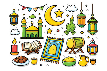 colorful ramadan ornaments vector set