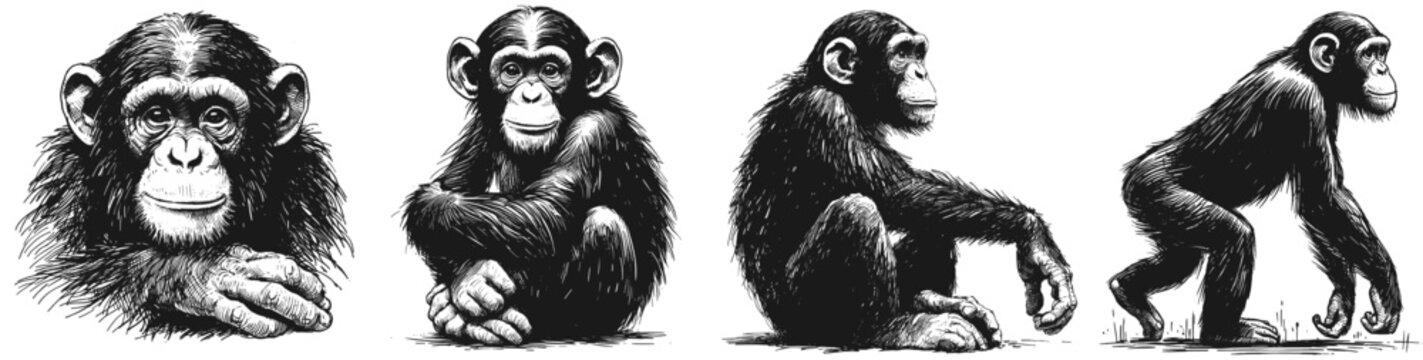 Chimp Chronicles Chimpanzees line art drawing  sketch vector hand drawn illustration svg