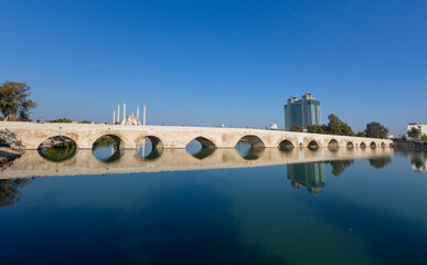 Adana Sabancı Central Mosque and historic stone bridge