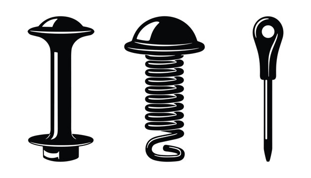 Three metal fasteners screws and eye bolt, vector illustration
