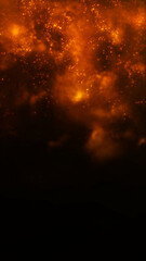 Hot glowing golden particles with fire sparks and smoky atmosphere. Abstract energy texture, cinematic fiery background with dramatic light. © Vooper