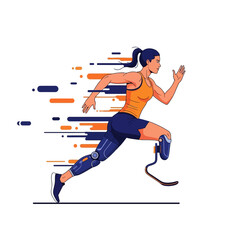 Athlete woman with prosthetic legs running fast with motion blur effect