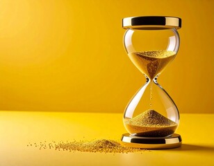 Hourglass Filled with Gold Sand on Mustard Yellow Background