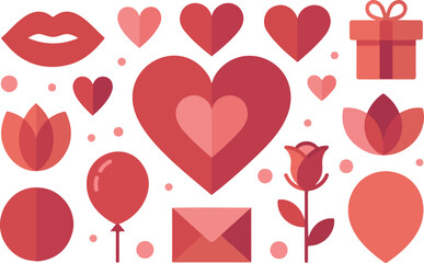 Sweet Valentine&rsquo;s Day Love Illustration Set Hearts, Flowers, and Romantic Gifts