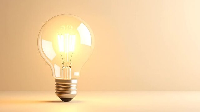 A glowing lightbulb illuminates, symbolizing ideas, innovation, and the power of thought against a warm background.