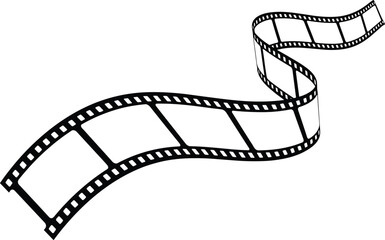 Curved film strip silhouette icon, cinema movie reel frame, video production media entertainment vector