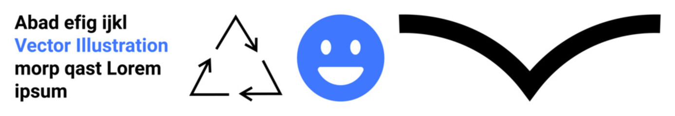 Fototapeta premium Environmental sustainability, positive emotions, branding, recycling awareness, social media, modern design. Recycling arrows, smiling face abstract curve. Recycling and positive emotions