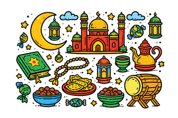 colorful ramadan ornaments vector set