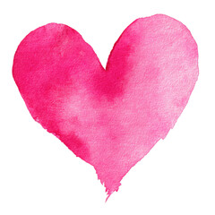 A vibrant watercolor heart in shades of pink, floating against a transparent black background