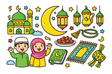 colorful ramadan ornaments vector set