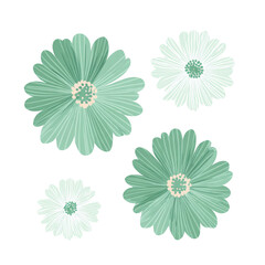 Fototapeta premium Four stylized daisy-like blooms rendered in a muted teal and white color palette