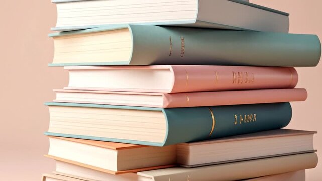 A stack of colorful books with blank covers on a soft pastel background, perfect for reading.