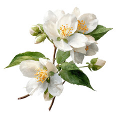 Obraz premium Close-up view of delicate white jasmine flowers with vibrant yellow centers on a dark background
