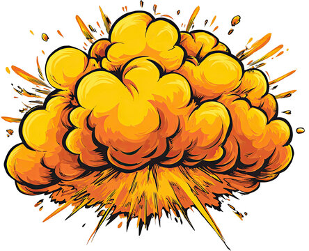 Cartoon-style rendering of a fiery explosion erupting on a solid black background
