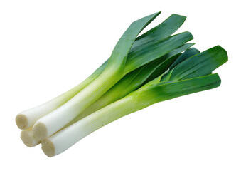 Fototapeta premium Close-up of several fresh leeks, arranged with green leaves and white stalks, against black