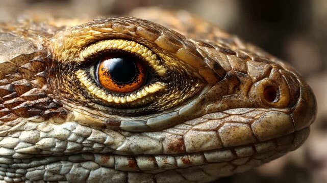 Closeup of a lizards face with detailed scales.